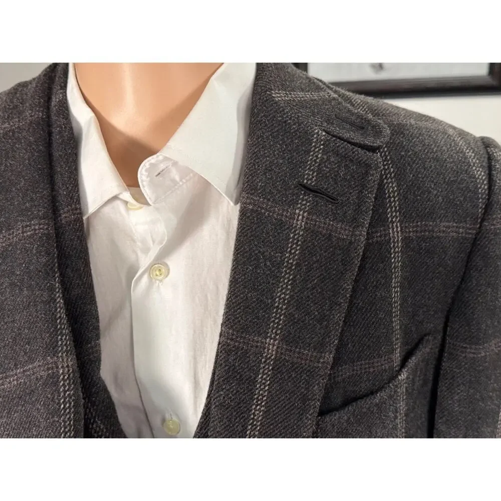 Tom Ford Brown Windowpane Tweed Wool Silk 3Pc Suit 50 40R 34x30 Trousers